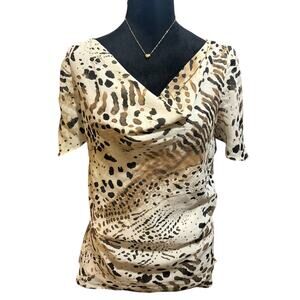 Dana Bachman Leopard Print Sheer Blouse—short sleeve—Size 12–NWT